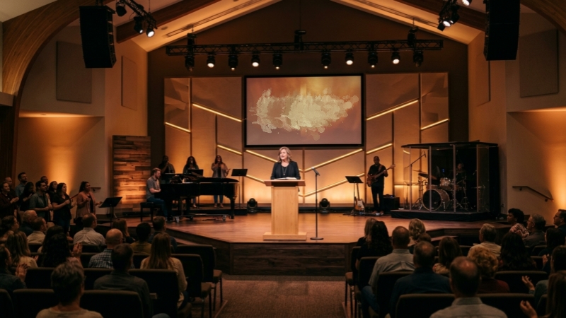house of worship stage lighting warm atmospheric church sanctuary