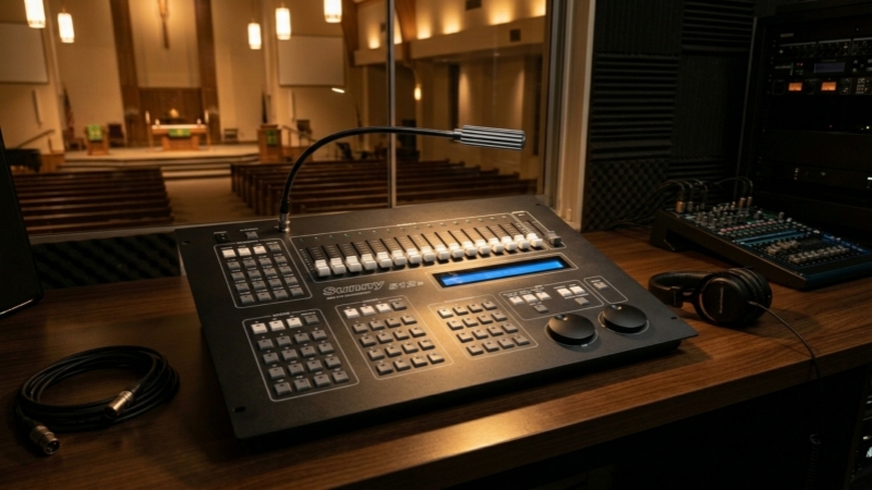 simple DMX lighting console with scene presets for church worship