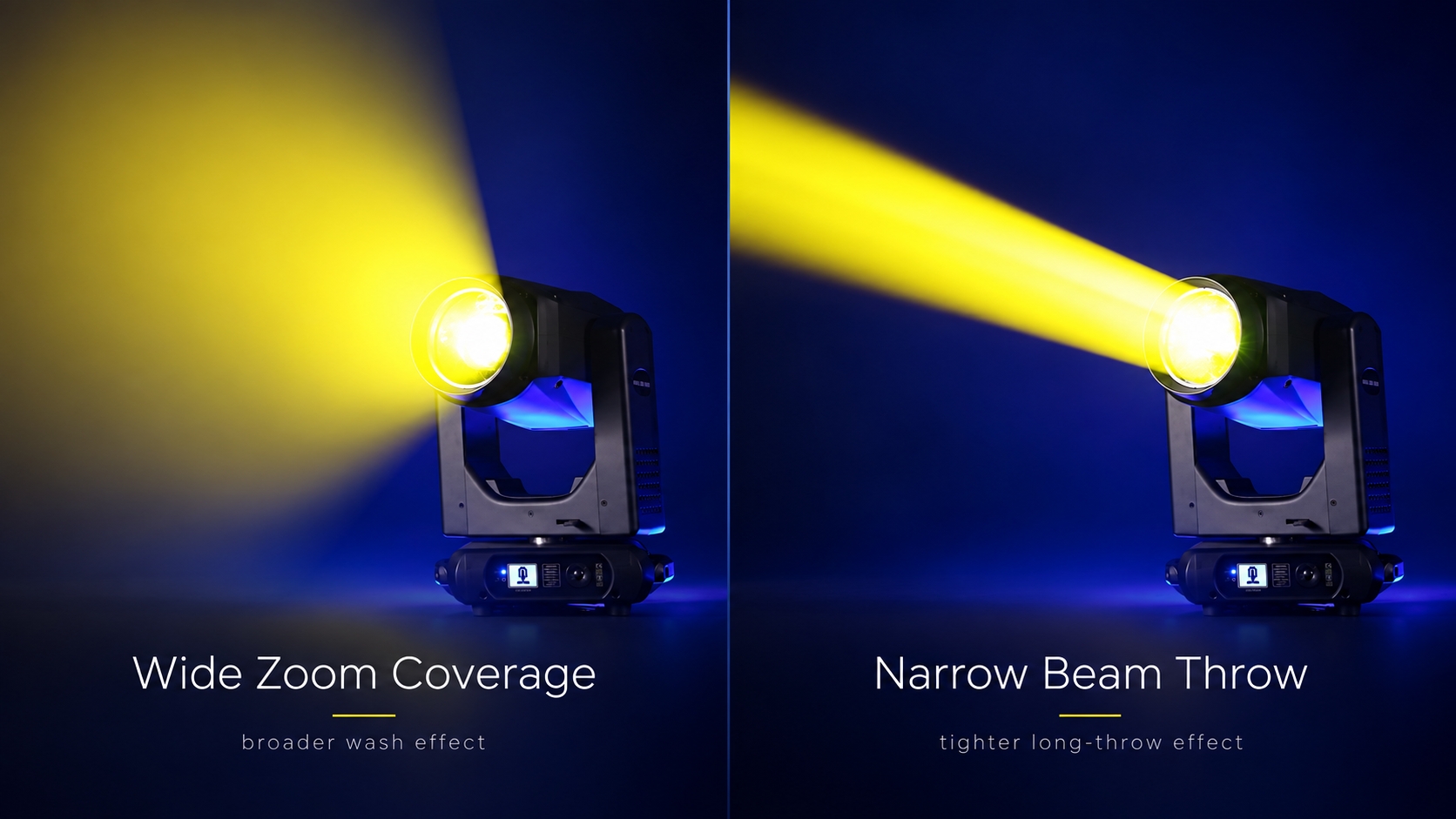 Zoom wash moving head narrow and wide beam angle comparison